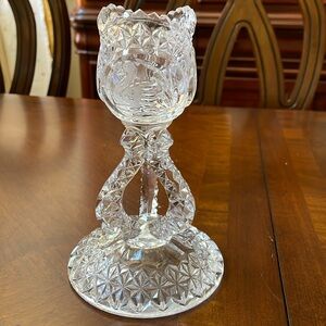 VTG Monarch collection 24% lead crystal Swan Diamond cut taper candle holder